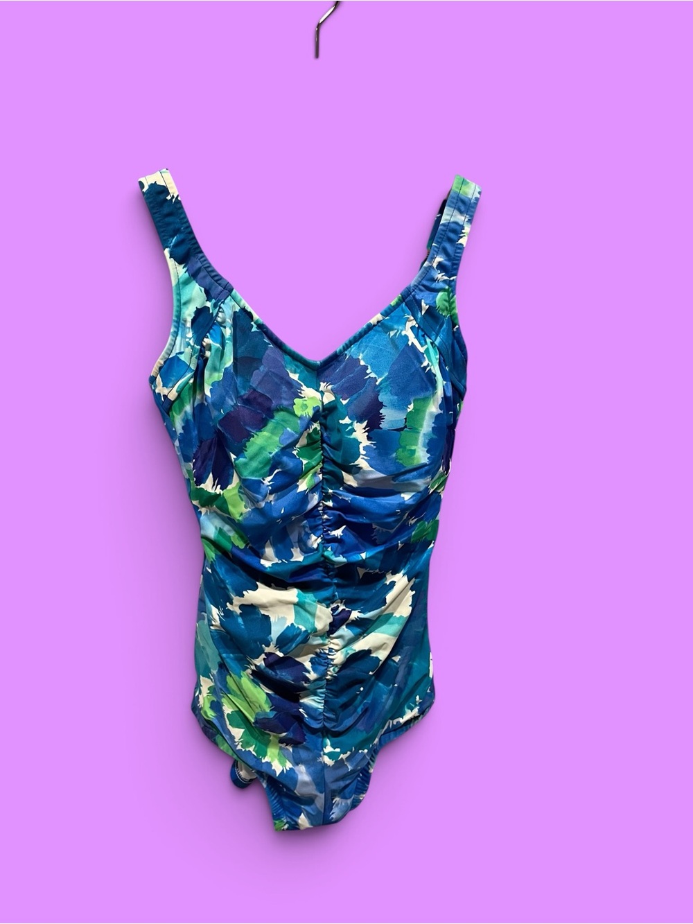 Cute classic floral ruched front scoop full coverage Paradise Bay swimsuit